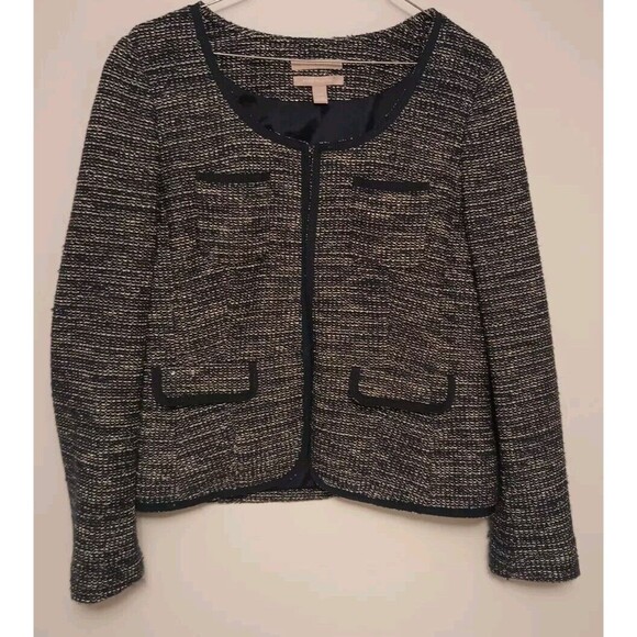 Banana Republic Women's Tweed Italian Fabric Lined Blazer Jacket Longsleeve Blue - Picture 1 of 6